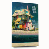 Large abstract wall art of Tahiti's oceanic scenery on acrylic glass, in blue and green tones.