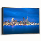 Black and white framed canvas of Auckland landscape, ideal for bedroom wall art.