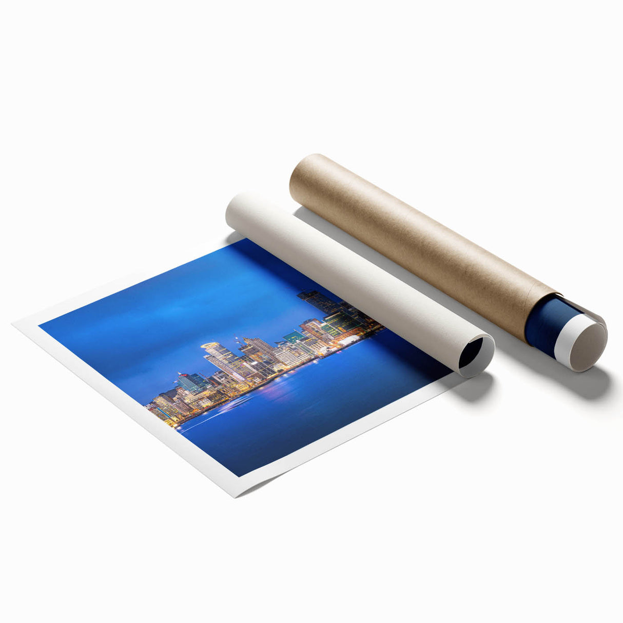 Extra large rolled print of Auckland scenery with vibrant green and blue tones, ideal for classy bathroom wall art.