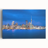 Black and white large art print of Auckland skyline on stretched canvas, ideal for kitchen wall art.