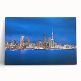 Black and white photo of Auckland skyline on stretched canvas, ideal for kitchen wall art.