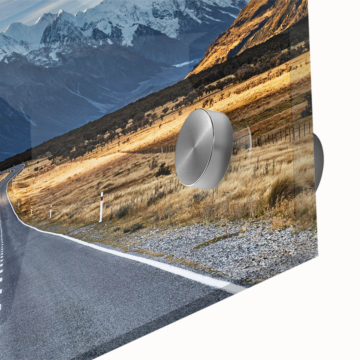 Large abstract wall art depicting the Canterbury, New Zealand scenery in muted earth tones on acrylic glass.