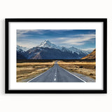 Extra large abstract art print of Canterbury, New Zealand scenery in vibrant colors on a textured canvas, framed in black.