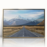 Mid-century modernist style large art print of Canterbury, New Zealand scenery in acrylic with gold frame.