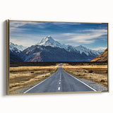 Framed canvas featuring a vintage-style landscape painting of Canterbury, New Zealand, with muted earth tones.