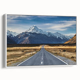 Vintage poster art of Canterbury, New Zealand scenery on a framed canvas, featuring a palette of vibrant colors.