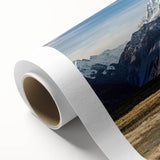 Art deco poster of Canterbury, New Zealand scenery on rolled canvas, featuring muted green and blue tones.