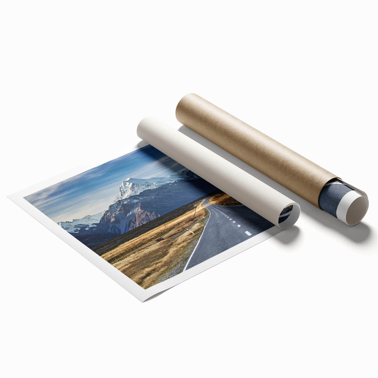 Extra large rolled canvas print depicting a serene Canterbury, New Zealand landscape with muted green and blue tones.