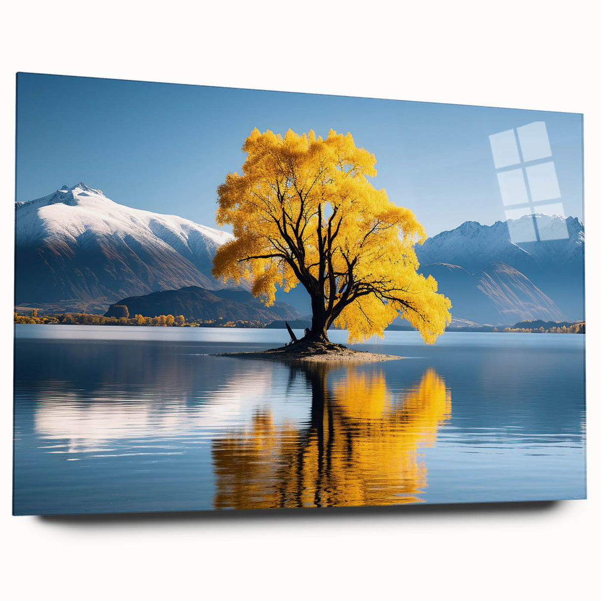 Acrylic print of large abstract wall art depicting Otago, New Zealand scenery in blue and green tones.