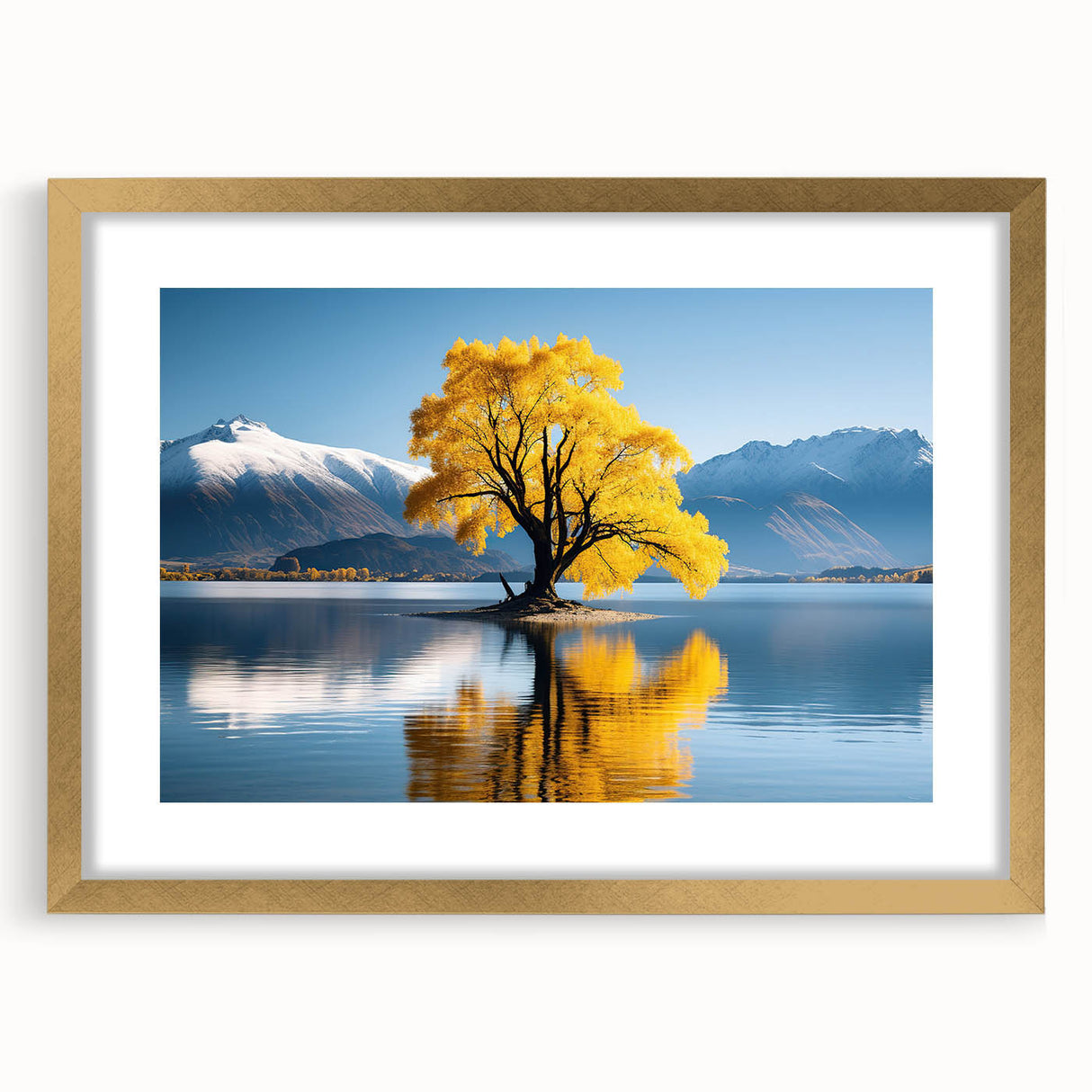 Extra large abstract art print depicting Otago, New Zealand scenery in textured gold frame, ideal for living room decor.