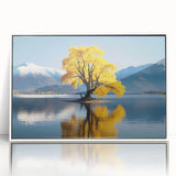 Art deco poster depicting New Zealand's Otago scenery in muted earth tones on a framed acrylic.