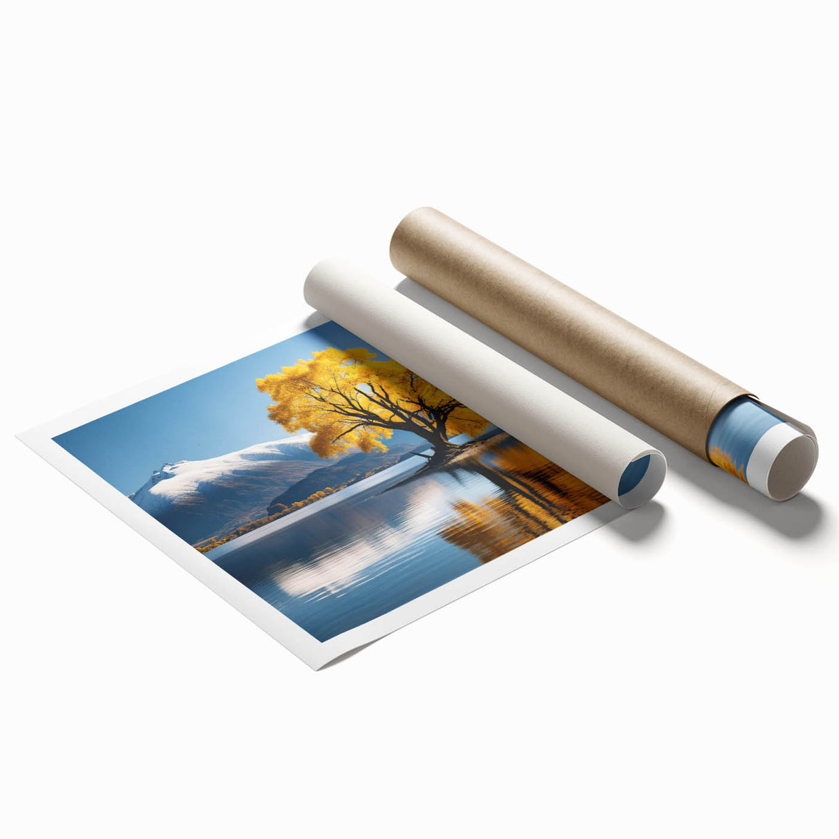 Extra large rolled print of a serene New Zealand Otago landscape, featuring muted green and blue tones.
