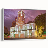 Vintage poster art of Buenos Aires with colorful accents on extra large framed canvas, ideal for living room decor.