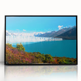 Large abstract wall art depicting a vibrant sunset over an Argentine landscape, framed in black acrylic.