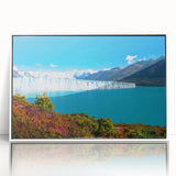 Art deco poster of an Argentine landscape in muted green and blue tones, acrylic framed, ideal for modern art wall decor.