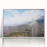 Acrylic print of a Bolivian landscape with soft pastel colors in an art deco style, ideal for modern nursery decor.