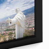 Extra large framed canvas featuring a textured black background with vibrant, colorful abstract scenery of Bolivia.