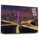 Acrylic print of a large abstract depiction of a Brazilian landscape in vibrant green and blue tones.