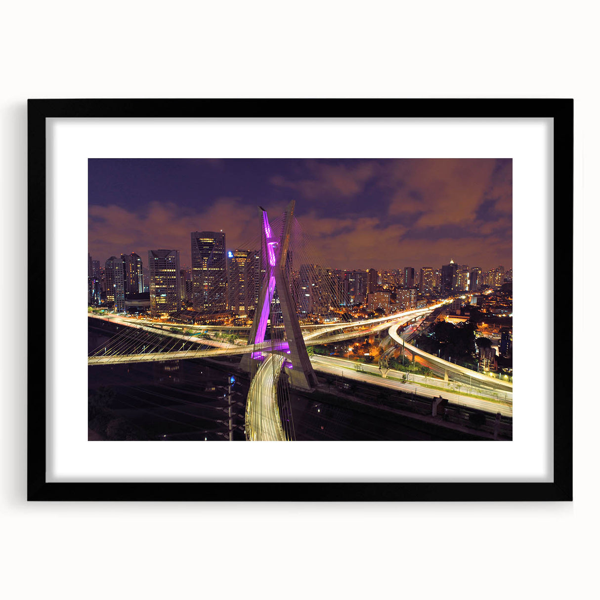 Extra large abstract art print featuring a vibrant, textured depiction of a Brazilian landscape on a black framed canvas.