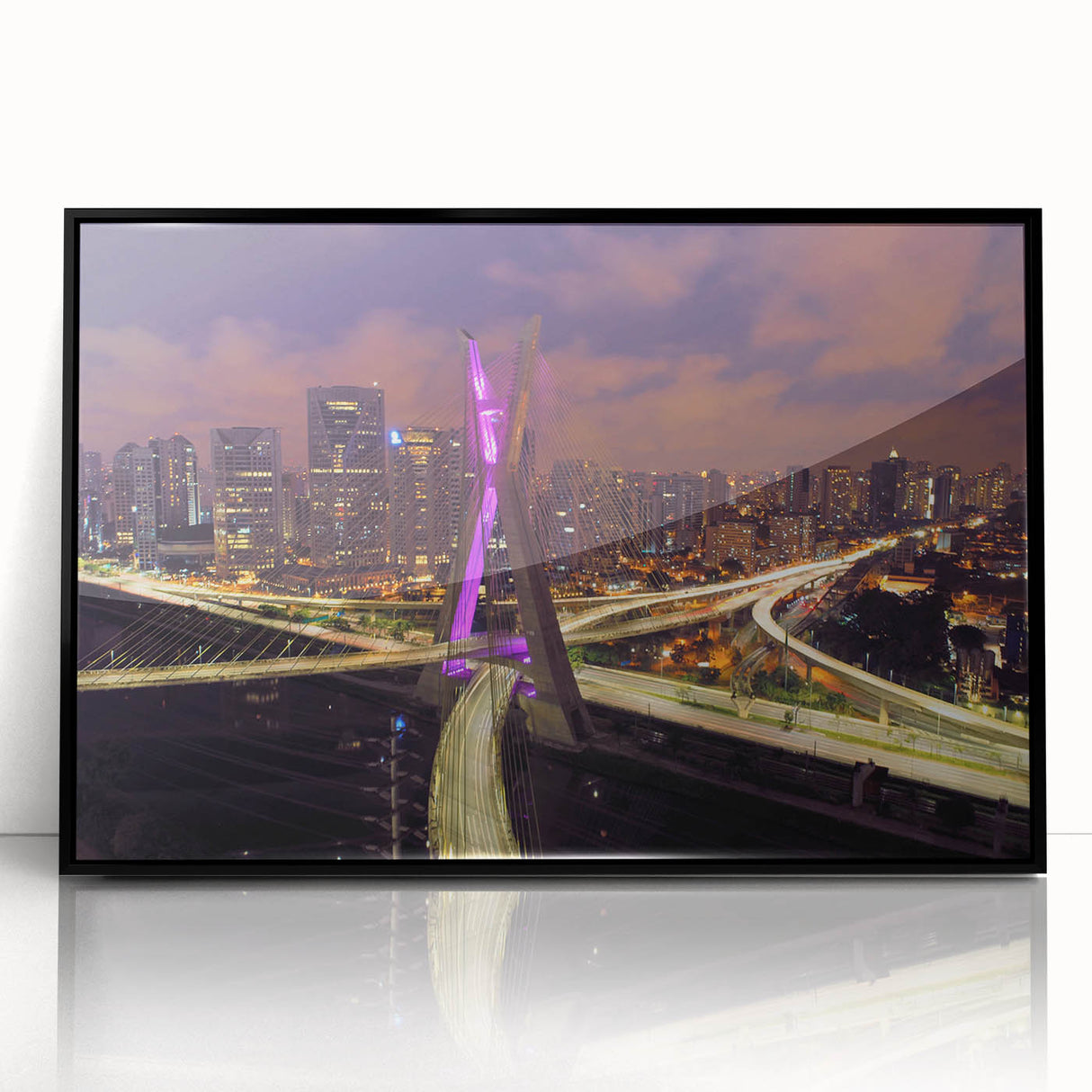 Large abstract wall art featuring a stylized Brazilian landscape in vibrant colors, framed in black acrylic.
