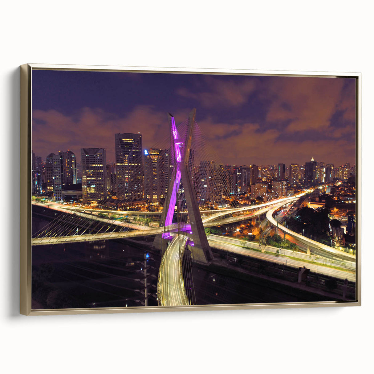 Framed canvas featuring a vintage-style landscape painting of a Brazilian scenery in muted earth tones.