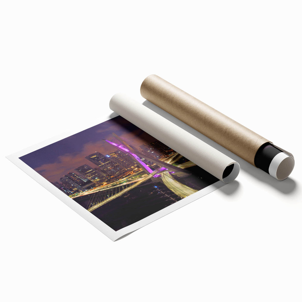 Extra large rolled print of a serene Brazilian landscape with lush floral elements in muted green and blue tones.