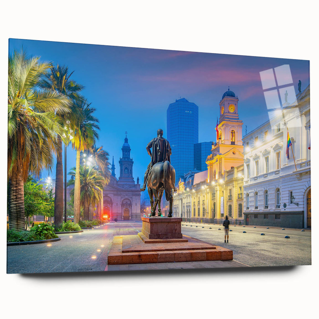 Large abstract wall art of Santiago, Chile in muted earth tones on acrylic glass, ideal for bedroom or dining room decor.