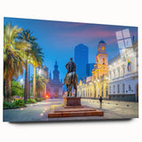 Large abstract wall art of Santiago, Chile in muted earth tones on acrylic glass, ideal for bedroom or dining room decor.