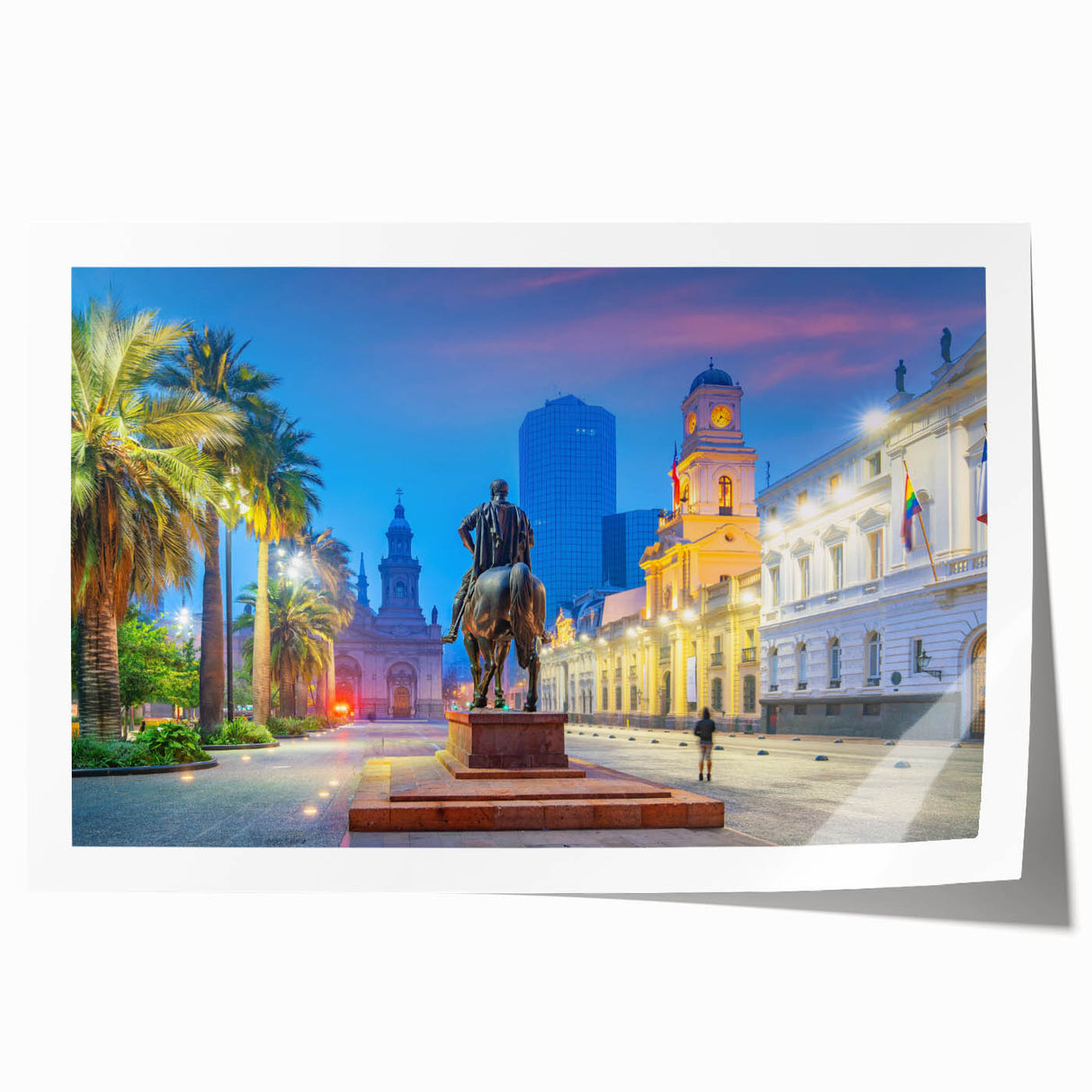 Rolled print of Santiago, Chile skyline in muted earth tones, ideal for art wall dining room.