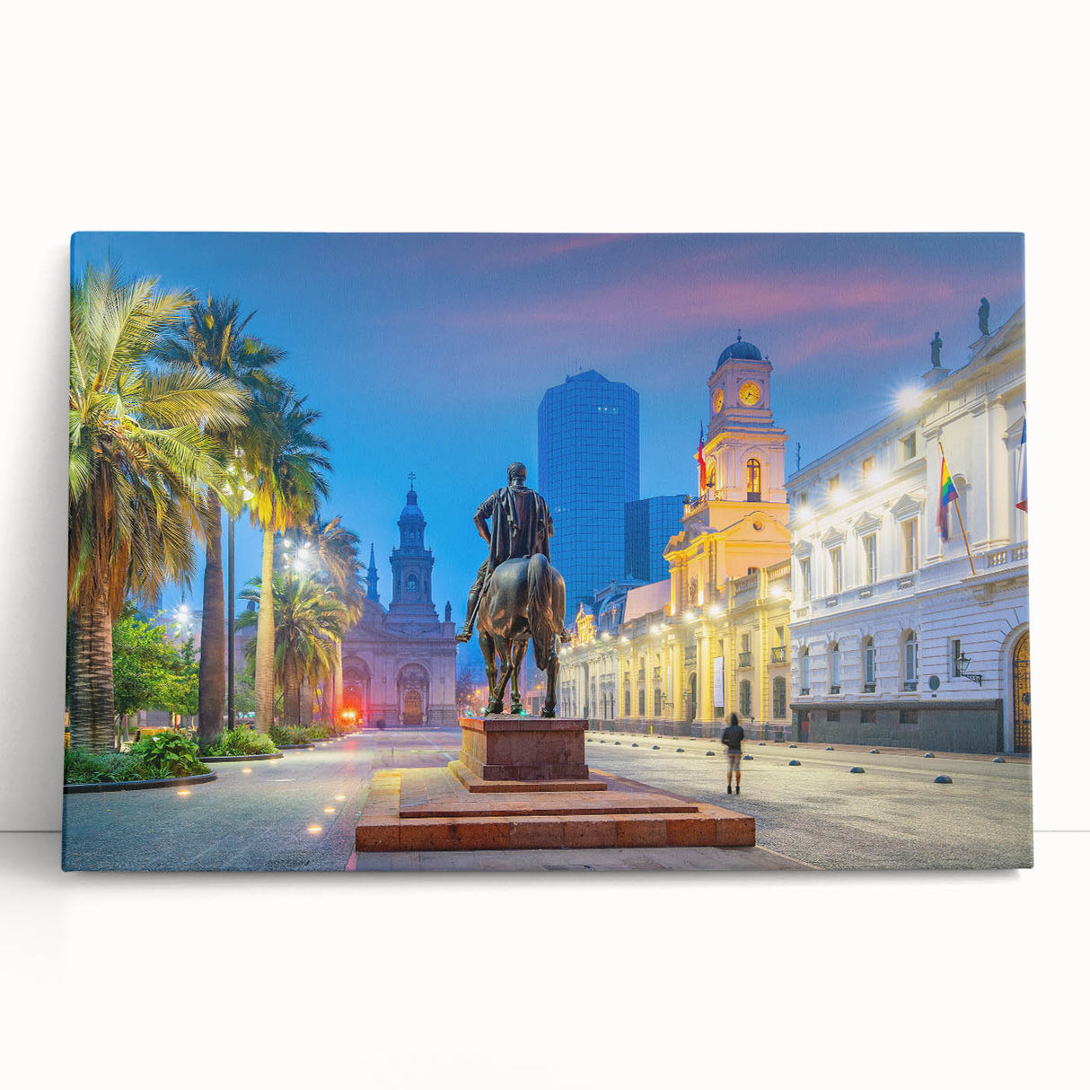 Black and white stretched canvas of Santiago, Chile skyline, ideal for kitchen wall art or bedroom ambiance.
