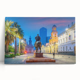 Black and white stretched canvas of Santiago, Chile skyline, ideal for kitchen wall art or bedroom ambiance.