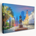 Large art print of Santiago, Chile skyline in muted earth tones on stretched canvas, suitable for kitchen wall art.