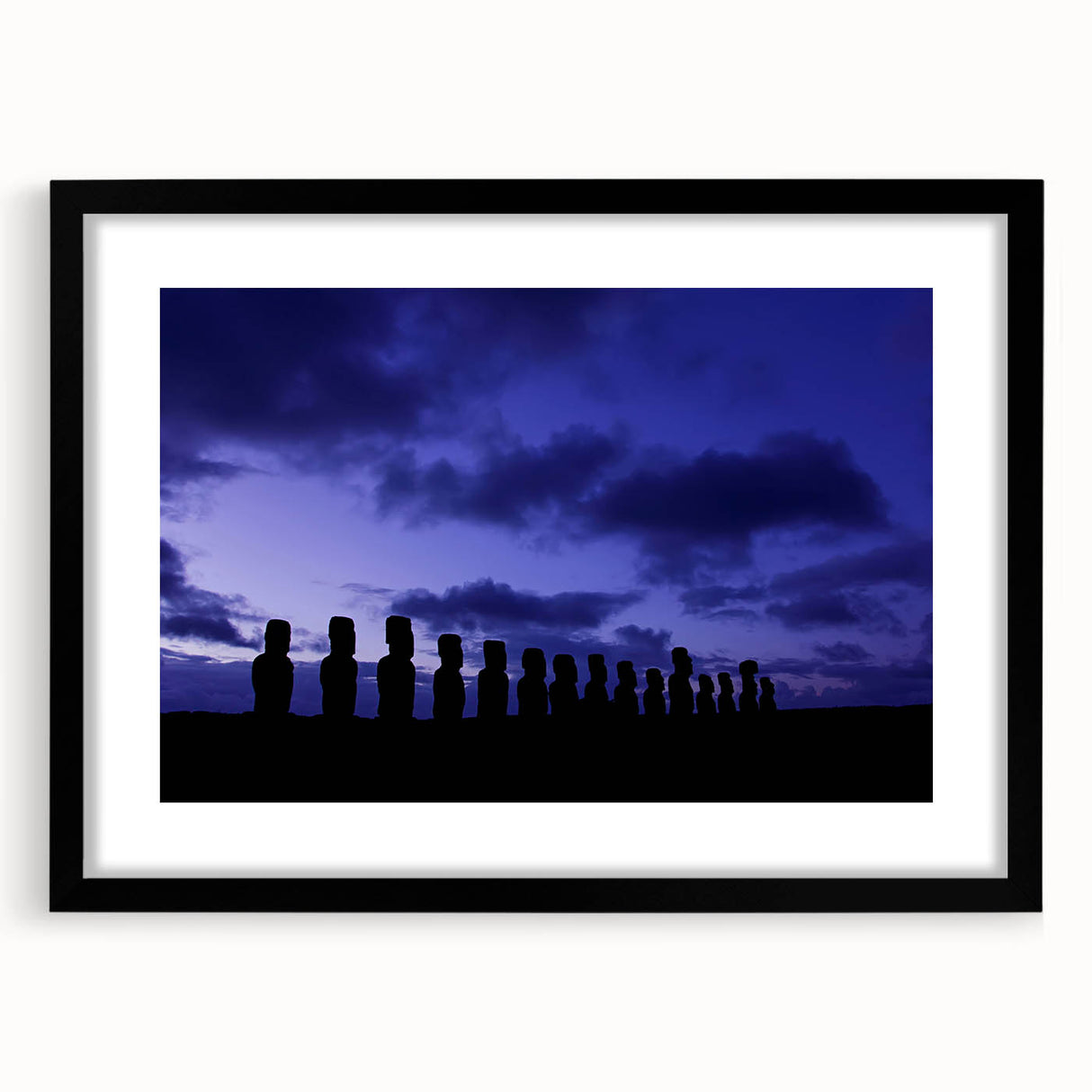 Extra large, colorful abstract art print depicting a textured scene of Chile, in a black frame with mat.