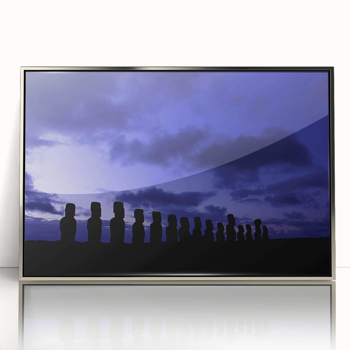 Mid-century modernist art depicting a scenic view of Chile, in a silver-framed acrylic print, suitable for nursery wall art.