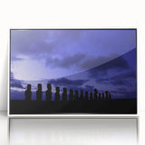 Acrylic print of a South American Chilean landscape in muted earth tones, framed in white.