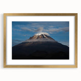 Extra large abstract art print of a textured Colombian landscape in muted earth tones, framed in gold.