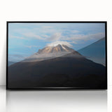 Large abstract wall art depicting a vibrant Colombian landscape in mid-century modernist style, framed in black acrylic.