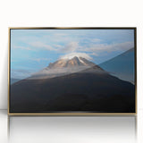 Framed acrylic print of a mid-century modernist Colombian landscape in earthy tones, ideal for modern art wall decor.