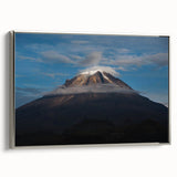 Framed canvas featuring a colorful vintage-style landscape painting of a Colombian scenery, ideal for living room decor.