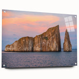 Acrylic print of a Galapagos scene with lush greenery and ocean, in natural colors.