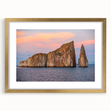 Extra large wall art featuring an abstract textured print of Galapagos scenery in a gold frame, ideal for living room decor.