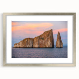 Textured abstract art print of a Galapagos scenery in silver frame, suitable for bedroom decor.