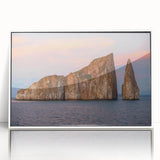 Framed acrylic print of a Galapagos scenery in soft pastel colors, ideal for modern art wall decor in a nursery.