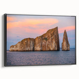 Black and white landscape art painting of the Galápagos, framed canvas, ideal for bedroom wall decor.