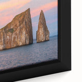 Extra large framed canvas featuring a textured, colorful depiction of the Galapagos scenery on a black background.
