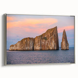 Framed canvas landscape art painting depicting the Galapagos Islands in vibrant colors, ideal for living room decor.