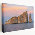 Stretched canvas print of a Galapagos scenery with vibrant blues and greens, ideal for kitchen wall art.