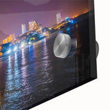 Mid-century modernist abstract acrylic print of South American scenery in vibrant earth tones, ideal for dining room art.