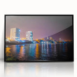 Large abstract wall art depicting a vibrant South American scenery in acrylic, framed in black.