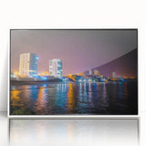 Art deco poster of an Ecuadorian landscape in muted earth tones on framed acrylic, ideal for modern nursery wall decor.